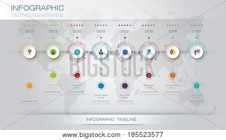 Vector infographics timeline design template with 3D paper label and graph 8 steps options.  For workflow, layout, diagram infograph, business infographic, flowchart, process diagram, time line, chart