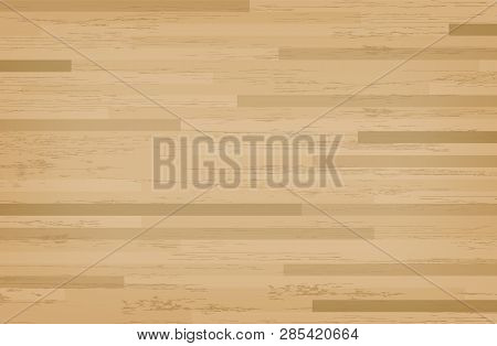 Hardwood Maple Basketball Court Floor Viewed From Above. Wooden Floor Pattern And Texture. Vector.