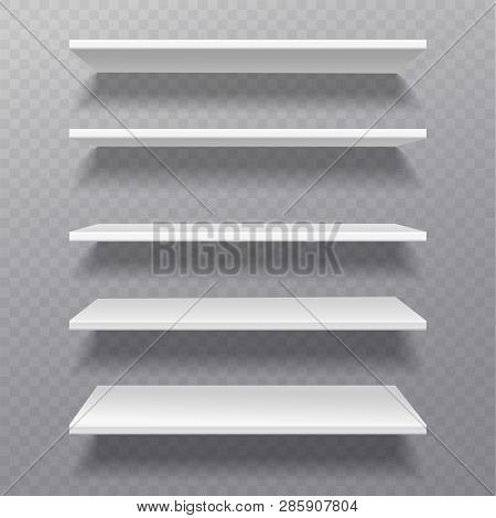 White Shelves. Retail Rack Bibliotheque Shelf Box Blank Shelves Empty Bookshelf Store Bookcase On Wa