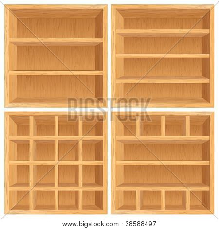 Set di libreria in legno, armadi. Oggetti vettoriali isolati on White Background