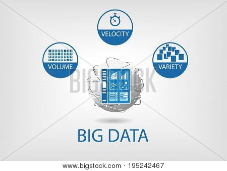 Big data volume, variety, velocity vector illustration