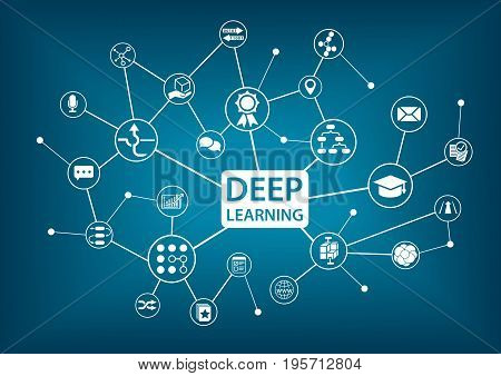 Deep learning infographic as vector illustration on blue background