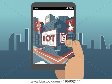 IOT and augmented reality concept with hand holding smart phone