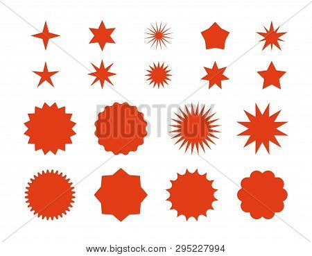 Star Burst Stickers. Red Retro Sale Badge, Flat Price Tags Silhouettes, Starburst Labels Graphic Tem