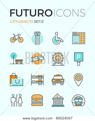 City Objects Futuro Line Icons