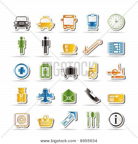 Airport, travel and transportation icons