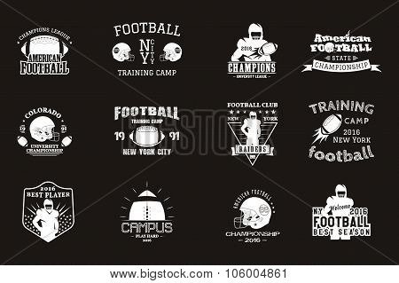 College rugby and american football team, campus, college badges, logos labels insignias in retro st