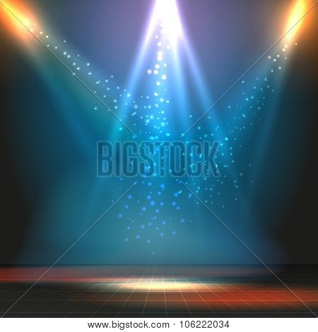 Show or dance floor vector background with spotlights