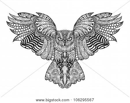 Zentangle stylized eagle owl.