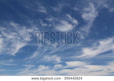 The Vast Blue Sky And Clouds Sky. Blue Sky Background With Tiny Clouds. Blue Sky Panorama. Blue Sky 