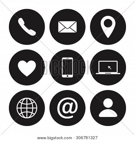 Set Of Contact Us Icon. Web Communication Icons Isolated. Mail Phone Location Website Account Intern