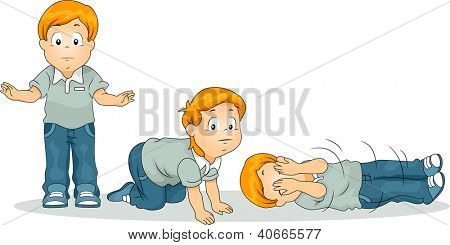 Illustration of a Boy Demonstrating the Stop Drop Roll Exercise Commonly Used in Fire Drills