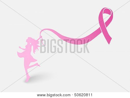 Breast Cancer Awareness Ribbon With Woman Shape Eps10 File.