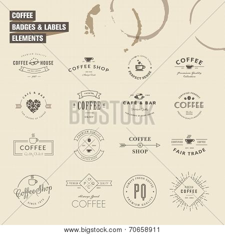 Set of badges and labels elements for coffee