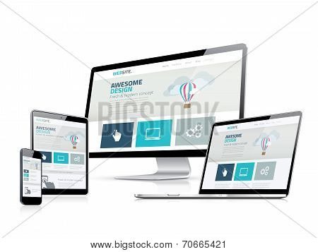 Awesome responsive web design development side vector displays