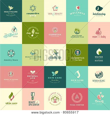 Set of flat design beauty and nature icons