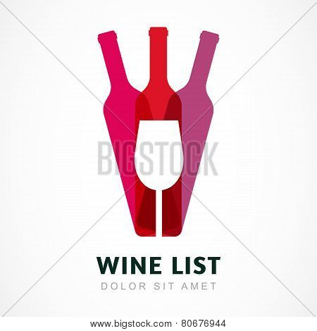 Abstract Colorful Logo Design Template. Wine Bottle And Glass Vector Icon. Concept For Bar Menu, Pa