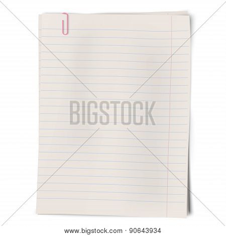 Clipped Pile Of Lined Sheets Of Notebook Paper Isolated On White Background