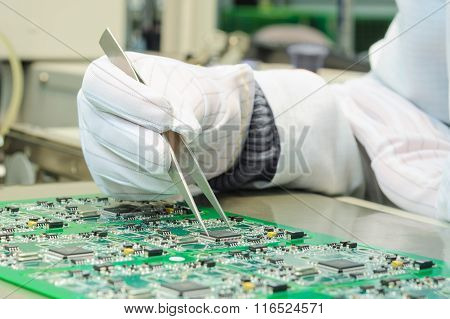 Quality Control And Assembly Smt Printed Components On Circuit Board