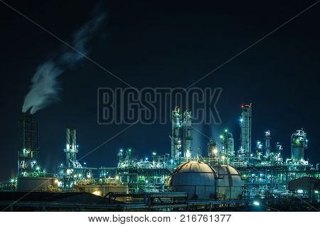 Lights of petrochemical industry plant with night Factory oil and gas refinery industrial