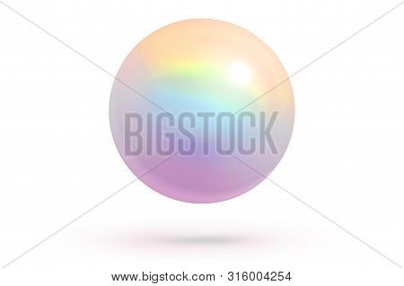 Realistic Single Shiny Natural Rainbow Sea Pearl With Light Effects Isolated On White Background. Sp