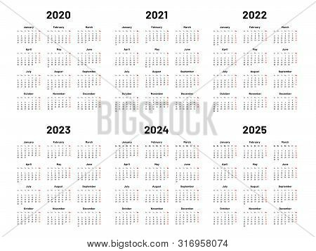 Calendar Grid. 2020 2021 And 2022 Yearly Calendars. 2023, 2024 Years Organizer And 2025 Year Weekday