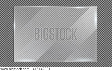 Glass Plate On Transparent Background, Clear Glass Showcase, Realistic Window Mockup, Acrylic And Gl