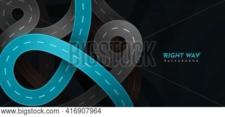 Right Way. Vector Highway Roads With Main Blue Road Top View Modern Illustration. City Route Unction