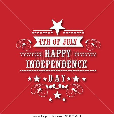 4th of July, American Independence Day celebration poster, banner or flyer design on red background.