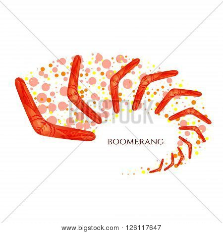 Boomerang in movement. Imitation of watercolor. Boomerang as a symbol of Australia. Isolated vector illustration.