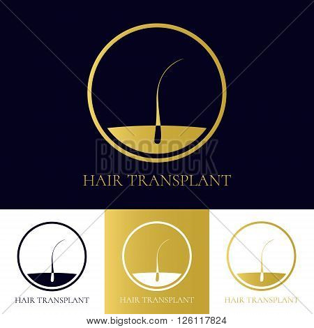 Hair transplant logo template. Hair loss treatment concept. Hair medical diagnostics label. Hair follicle icon. Hair bulb symbol. Perfect for hair clinics or diagnostic centres. Vector illustration.