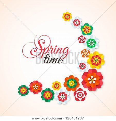 Spring Time. Spring multicolored cutout paper flowers. Spring Flowers Background. Spring Vector Flowers. Spring Flowers Banner. Flowers Isolated. Floral Design Element. Vector Illustration.