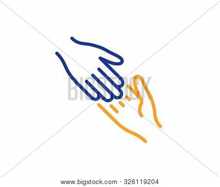 Give Gesture Sign. Helping Hand Line Icon. Charity Palm Symbol. Colorful Outline Concept. Blue And O