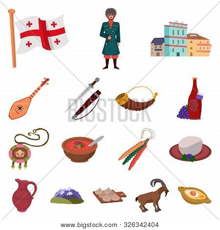 Vector Illustration Of Caucasus And Traditions Sign. Collection Of Caucasus And Attributes Vector Ic