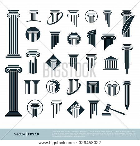 Set Column Pillar Icon For Legal, Attorney, Law Office Logo Vector Template Illustration Design. Vec