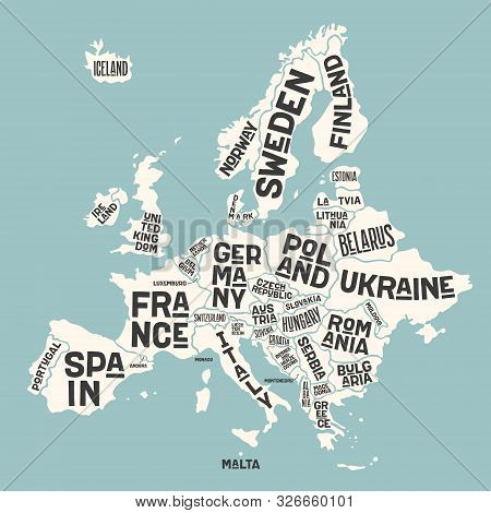 Europe, Map. Poster Map Of The Europe With Country Names