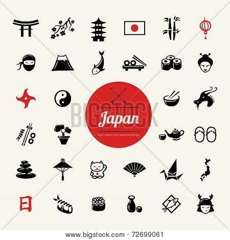 Set of flat design Japanese icons