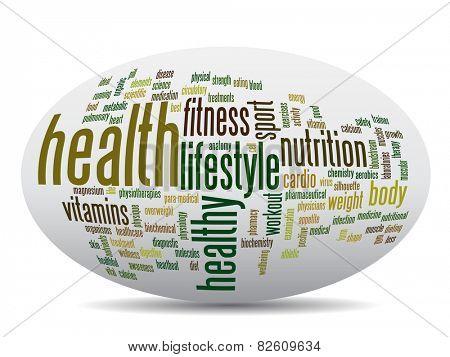 Concept or conceptual abstract word cloud on white background as metaphor for health, nutrition, diet, wellness, body, energy, medical, fitness, medical, gym, medicine, sport, heart or science