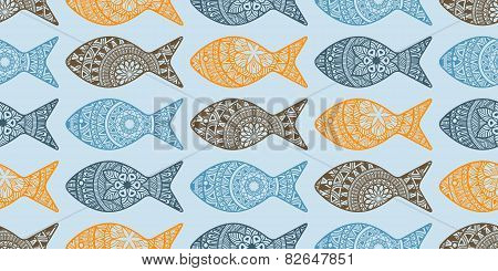 Vector Seamless Pattern With Doodle Fishes