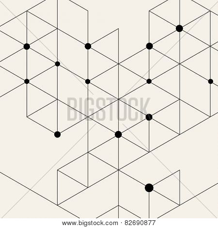 Vector Modern Pattern. Black Techno Texture. Geometric Pattern Background. Rhombus, Triangles and Circles in Nodes. Abstract Ornament for Business Design.