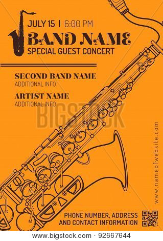 Jazz Music Concert Saxophone Horizontal Music Flyer Template .