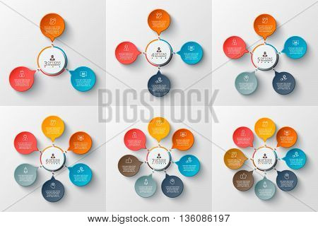 Vector circle infographic. Template for cycle diagram, graph, presentation and round chart. Business concept with 3, 4, 5, 6, 7 and 8 options, parts, steps or processes. Data visualization.