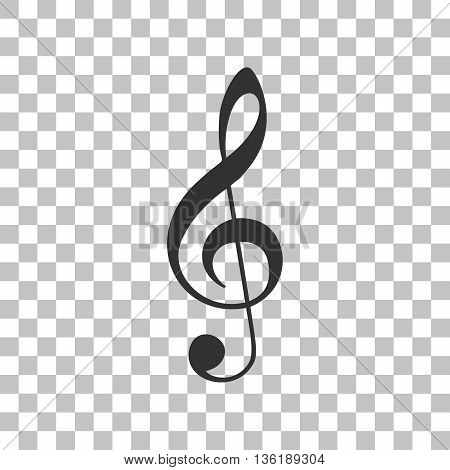 Music clef sign. G-clef. Treble clef. Dark gray icon on transparent background.