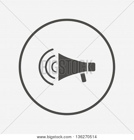 Megaphone sign icon. Loudspeaker strike symbol. Flat megaphone icon. Simple design megaphone symbol. Megaphone graphic element. Round button with flat megaphone icon. Vector