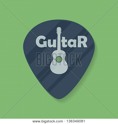 Guitar plectrum icon with the word Guitar and the Guitar symbol sign logo