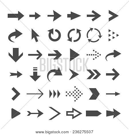 Arrow Web Icons Isolated, Cursor Arrows, Download And Next Page Navigation Buttons Vector Set. Inter