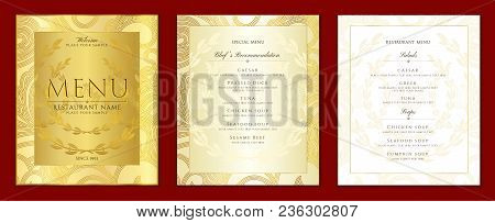 Design Restaurant Menu Template In Black Color With Gold Frame Pattern (border). Elegant Luxe Gold C