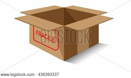 Cardboard Box Vector, Cardboard Box Icon For Fragile Products, Open Empty Brown Box Illustration Iso