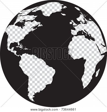 Black and white globe with transparency continents