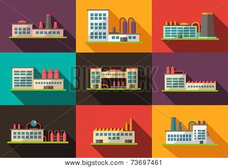 Set of flat design industrial buildings pictograms